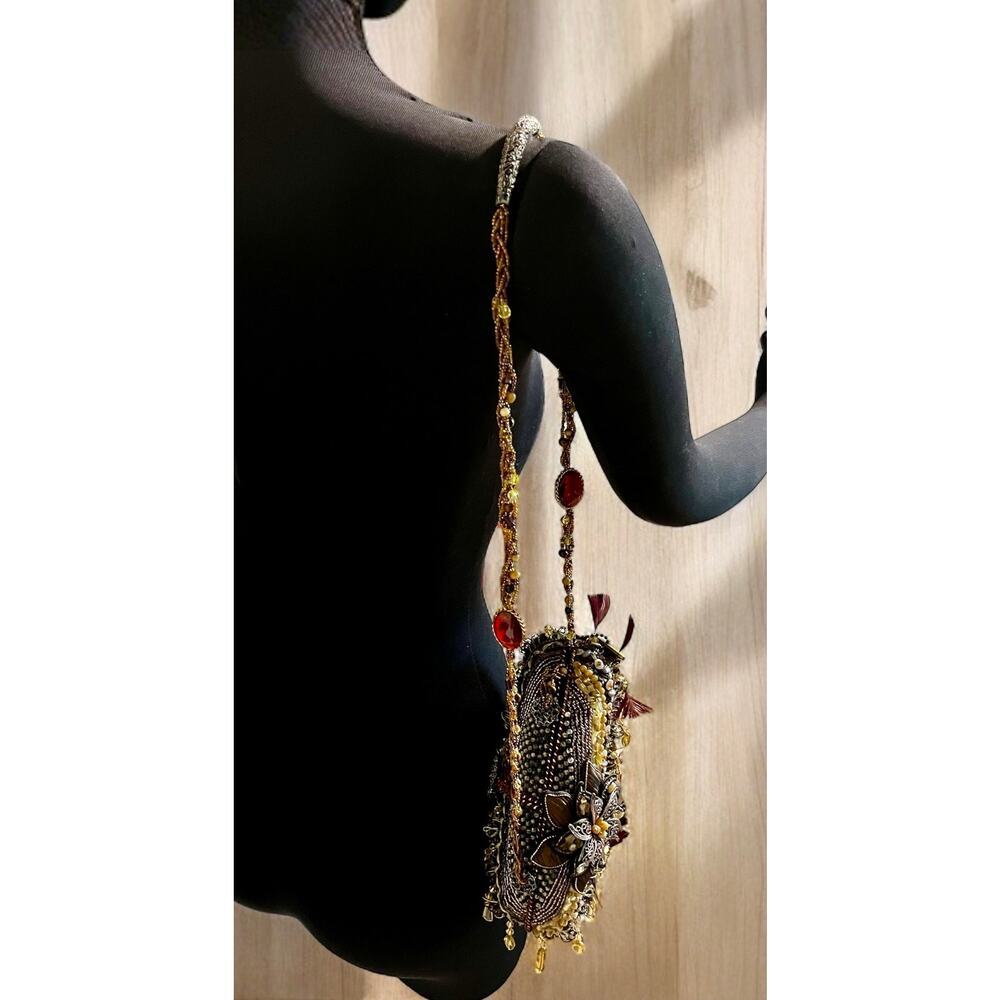 Vintage Mary Frances Silk Brocade Beaded Floral Shoulder Bag - Picture 10 of 12